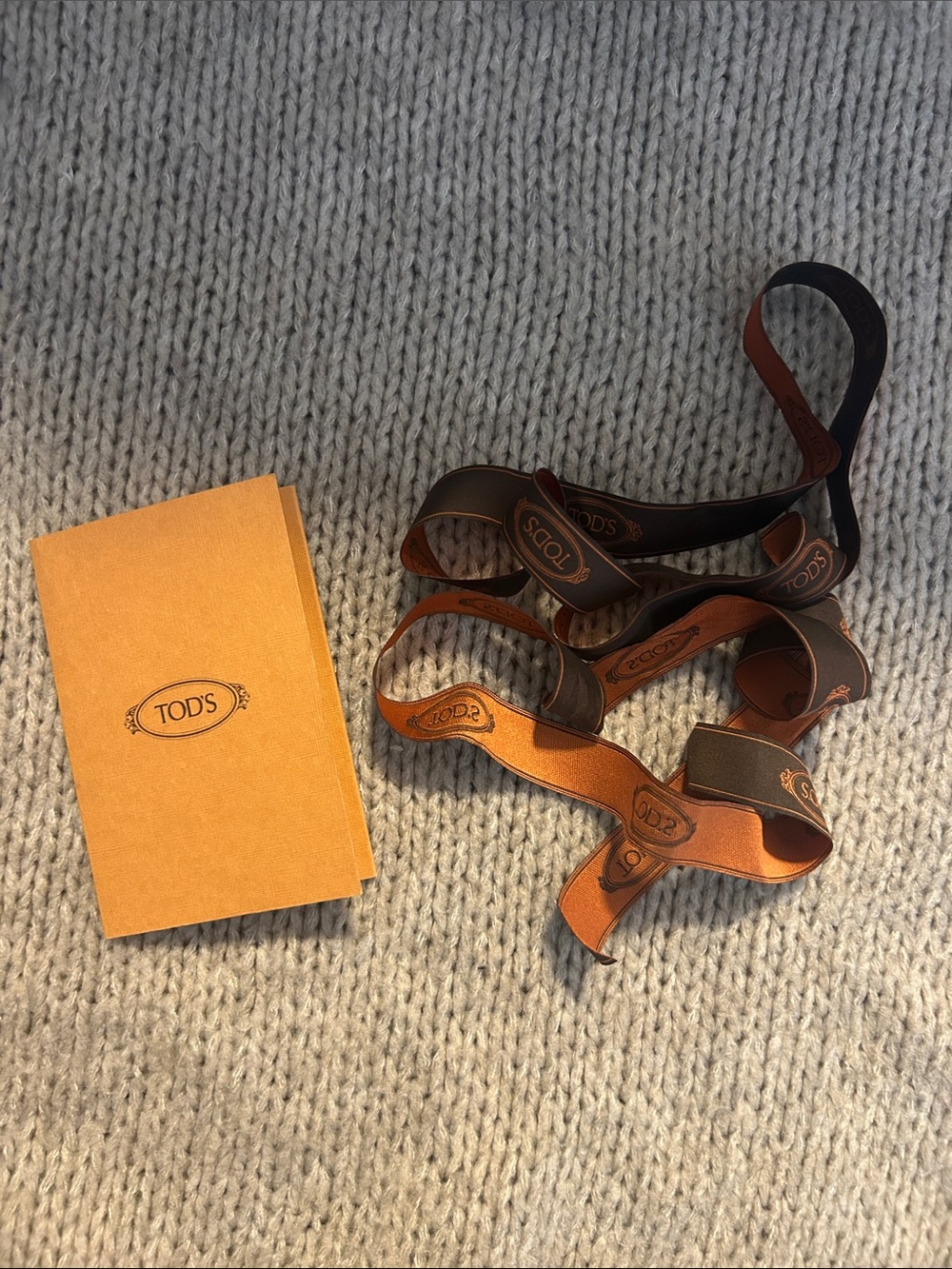 Tod's🧡2-Luxury Brown & Orange Ribbon Pieces 1-Paper Gift Card Holder / Used Once